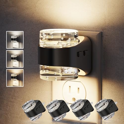 Image of JandCase LED Night Light, Bubble Night Lights Plug into Wall Auto, 3 Color | Nightlight 3000K /4000K /5000K & 3 Brightness Levels, 4 Pack Dimmable, Dusk to Dawn Sensor for Bathroom Hallway Bedroom