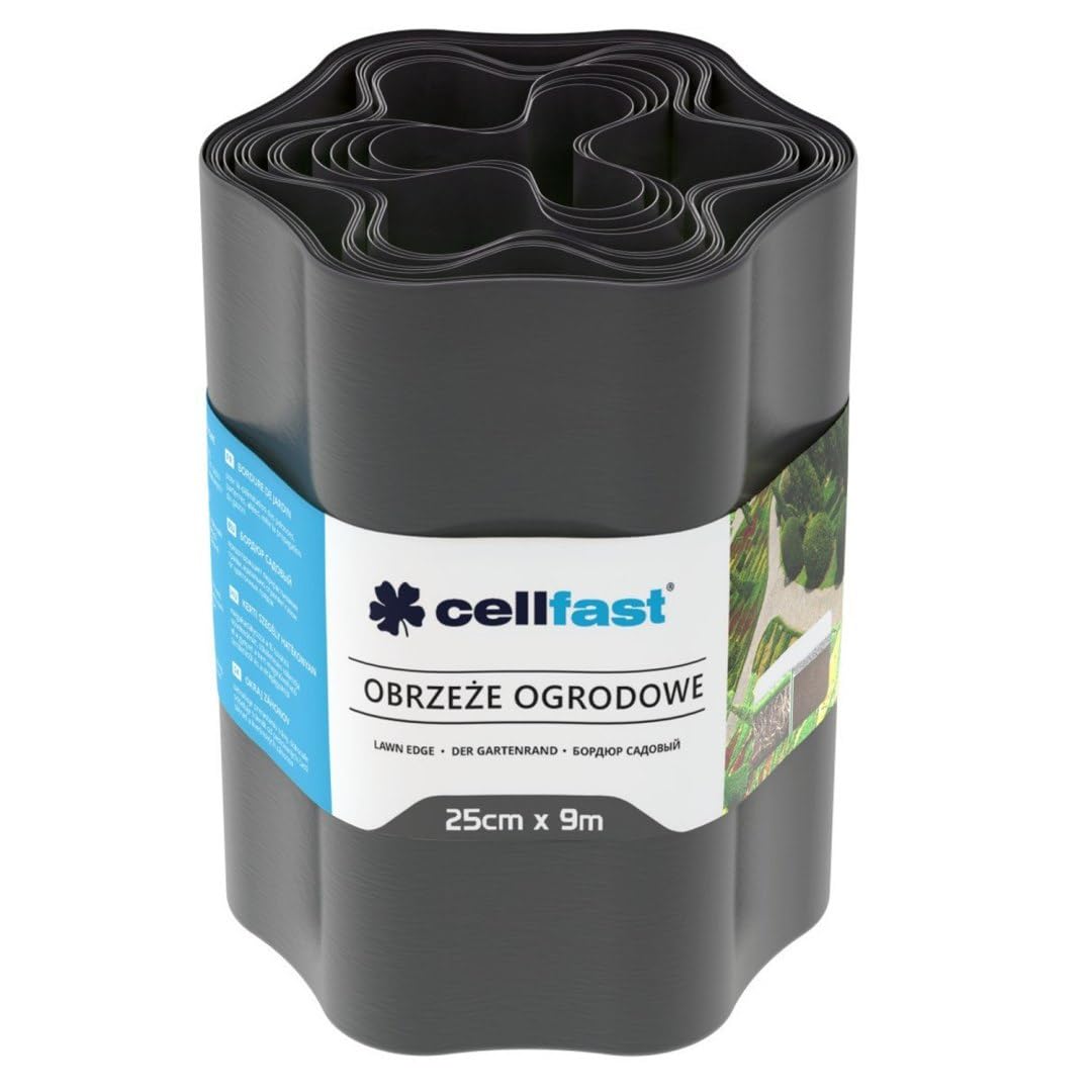 Cellfast Obrzeże ogrodowe, Taśma trawnikowa, Krawędź ogrodowa, Elastyczna, Odporne na promienie UV, Wodoodporna, Łatwy montaż, Wysoka jakość, grafit, 25cm x 9m