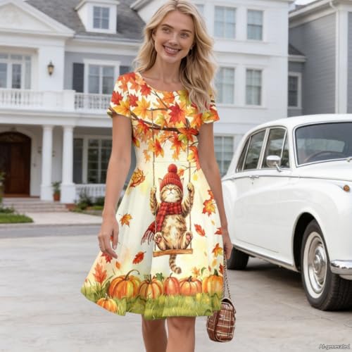 Image of AFPANQZ Womens Casual Summer Lightweight Vintage Dress Short Sleeve Midi Dress Knee-Long Luxury Formal Dress