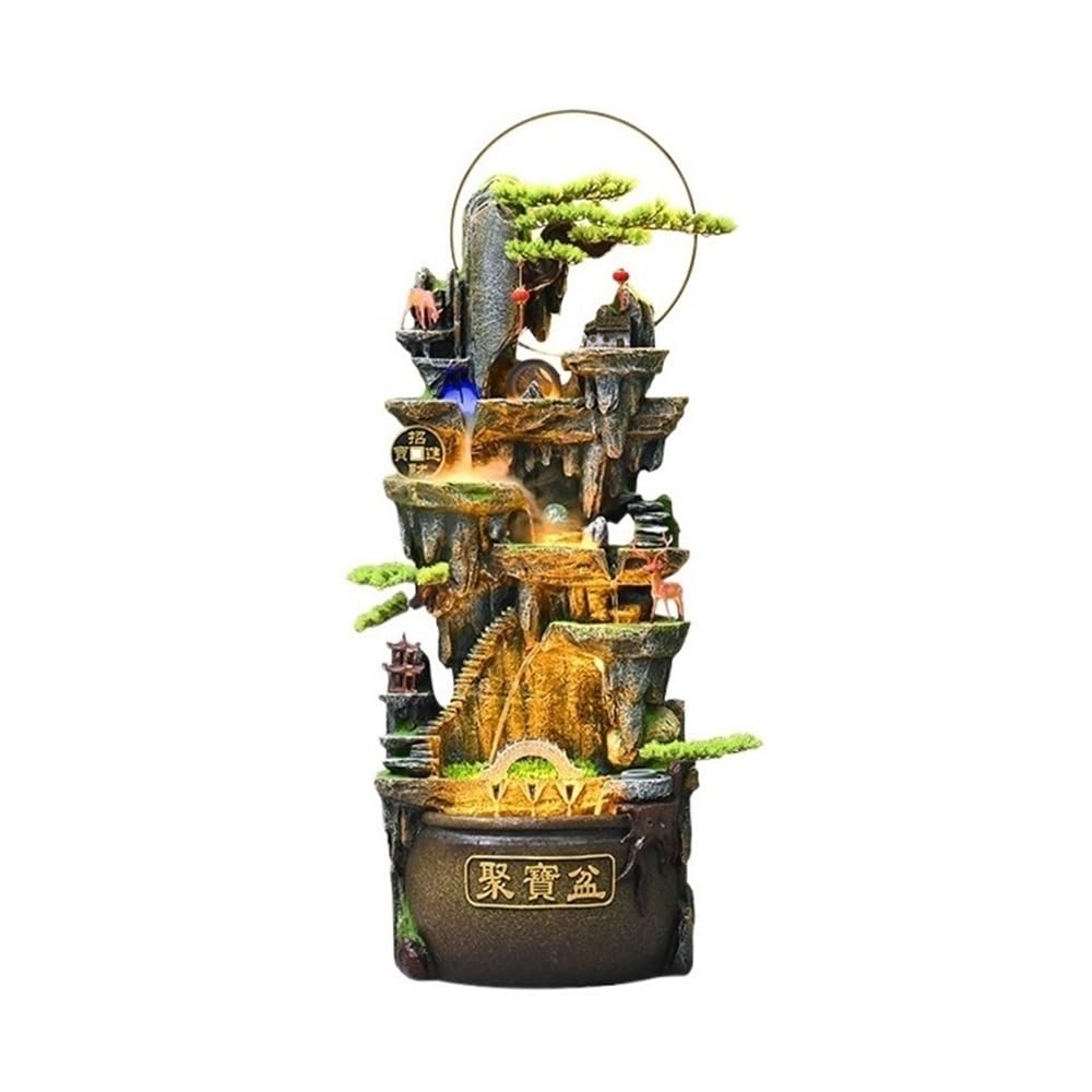 Fuente de Exterior Fuente de Cascada Circular Feng Shui Vintage con iluminación for Sala Estar y Entrada, 149 cm