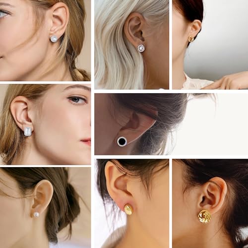 8 Pairs Stud Earrings Set for Women Cubic Zirconia Halo Studs Gold Knot Twist Stud Earrings Faux Pearl Simple Post Earrings for Women2