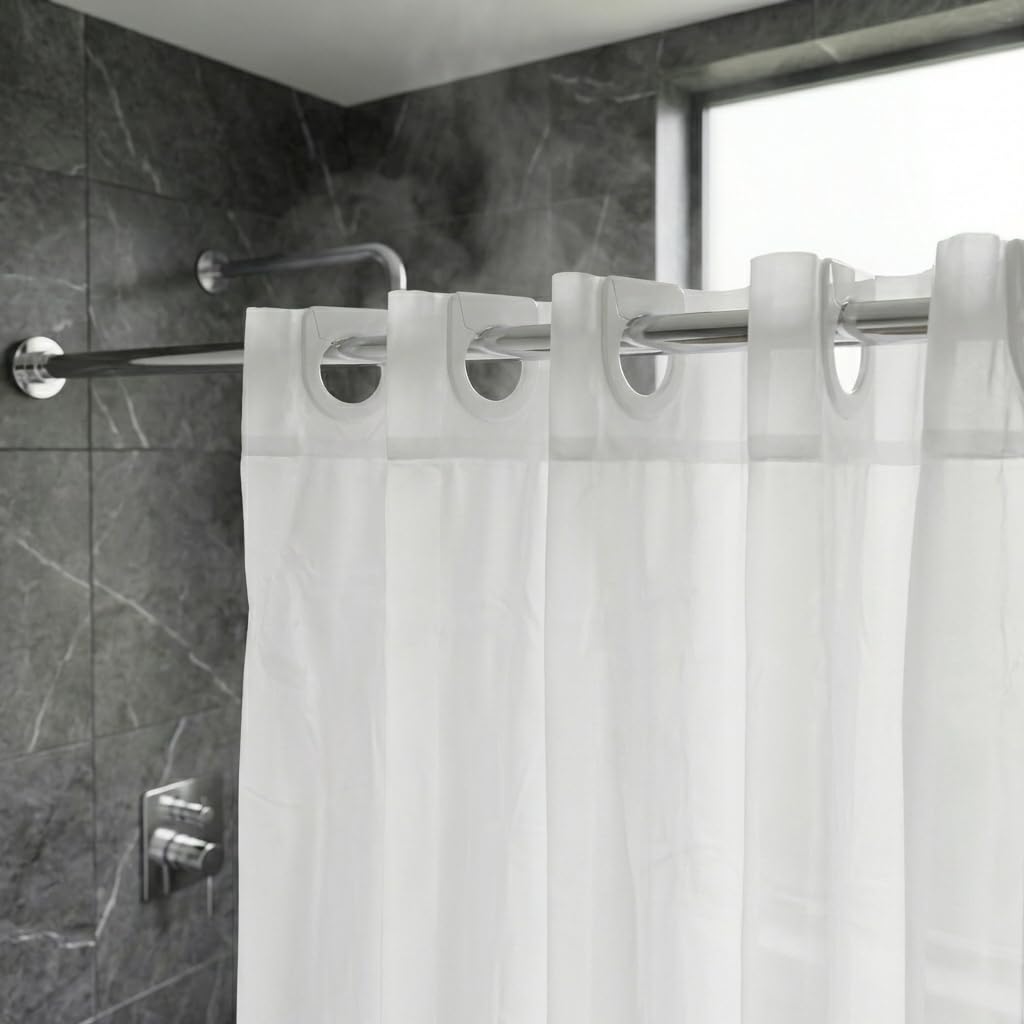 Croydex Hookless Textile Shower Curtain, No Curtain Rings Required White