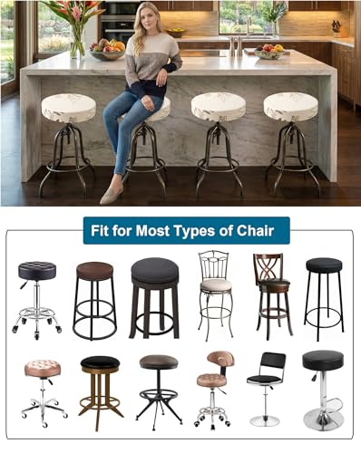 Image of CRFATOP 2 Pack Waterproof Bar Stool Covers Round Seat Slipcover,L,04 | 15-18 In Stretch Counter Cushion Protector, Washable, Pet Friendly, for Bar Kitchen Living Room Decor, No Cushion or Pad