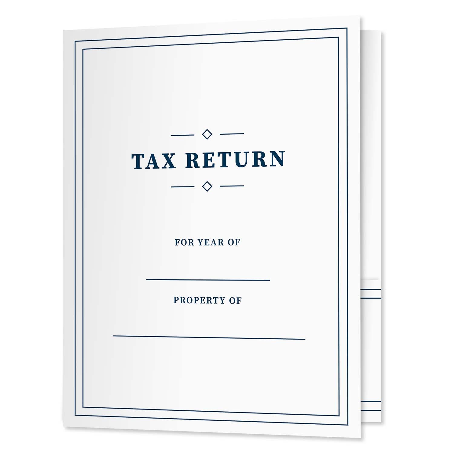 Professional Navy Border Tax Return Folders / 25 Sleek Blue and White 2 Pocket Folders / 9" x 12" Fill in Tax Return Presentation Folder/Made in The