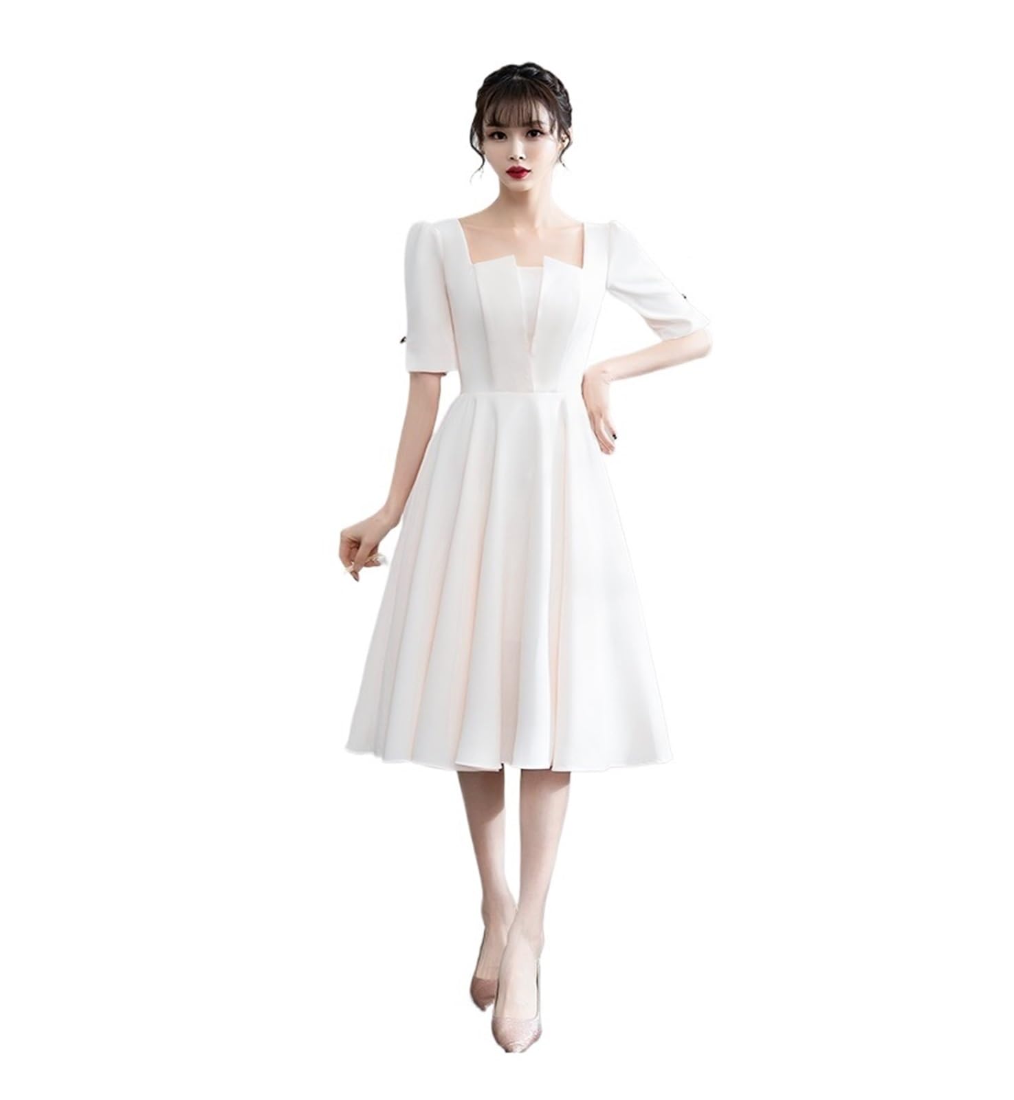 VFIDPSU Robes Demoiselle d'honneur Robe de Demoiselle d'honneur en Satin Champagne, Robes de Remise de diplôme, Anniversaire, Retour(Champagne D,2)