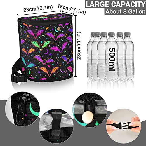 Image of Colorful Bats Car Trash Can Star Moon Black Car Garbage Bag with Lid Hanging Waterproof Leak Proof Vehicle Storage Bin