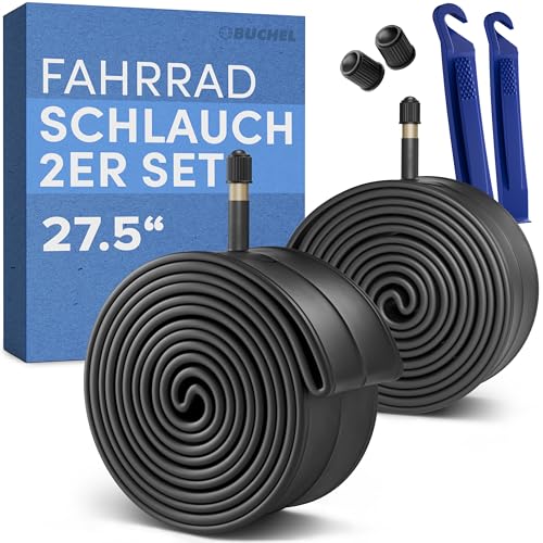 Büchel Fahrradschlauch 27 5 Zoll - AV 40mm 27.5x1 75-2 125 (47-584) inkl. Reifenheber & Ventilkappe | Robuster & Luftdichter aus Hochwertigem Kautschuk - City- Tour- & MTB Fahrradschläuche