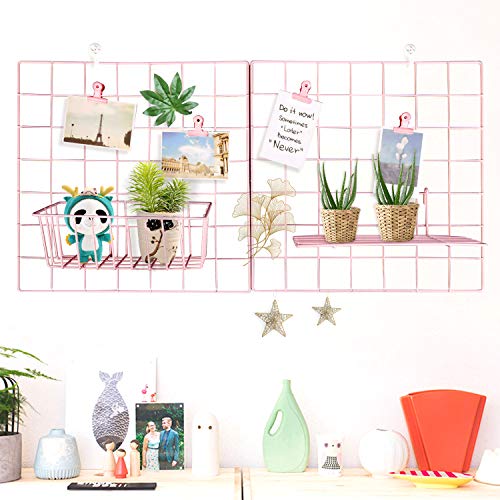 LOMOFI Grid Photo Wall, Ins Display Wall de Pared, para Photo Hanging Display & Wall Decoration Organizer, 14 x 14 Pulgadas, Rosa (Juego de 2)