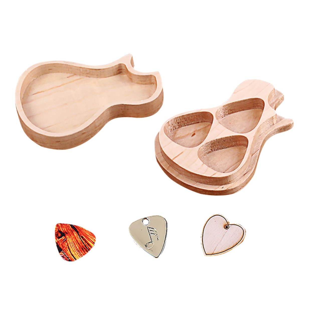 Boîte à Médiators en Bois D'érable Forme Guitare, Lot de 3 Set de Set