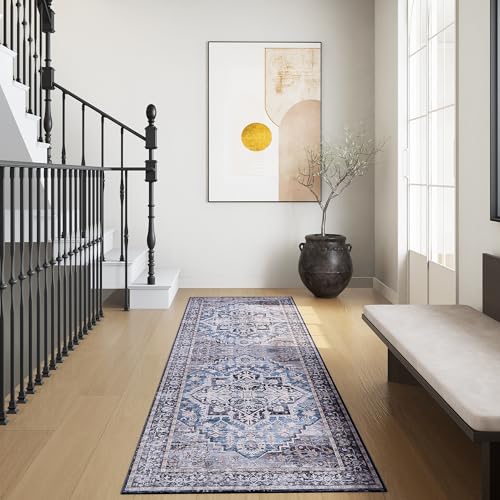 Vintage 2x6 Washable Runner, Low-Profile Kitchen Runner Rug with Non-Slip Backing & Durable Edge Binding, Pet-Friendly Entryway Rug for Bedroom & Hallway