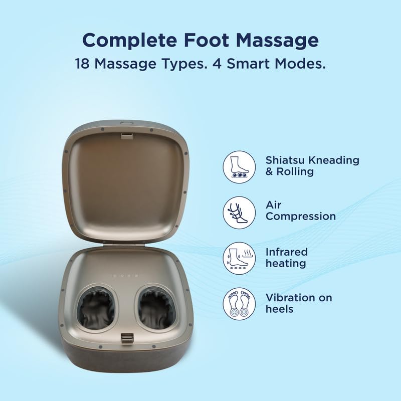 Image of The Sleep Company Wave X Foot Massager with Ottoman | 18 Custom Massage Styles | Shiatsu Rolling & Kneading, Vibration & Heat | 2-in-1 Convertible Design | Lasts up to 10 Sessions| Suede Finish | Grey Color
