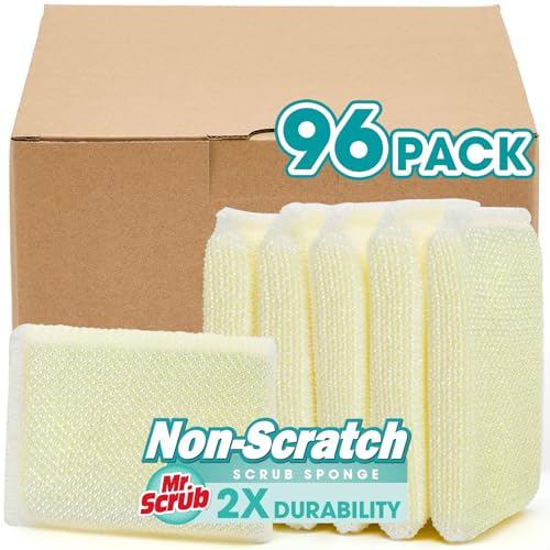 Image of Sponges Kitchen Scrub Dish Sponge Scouring Pad, 96 Pads Cleaning Brush Dishwasher Soap Supplies, Dishwashing Dinnerware Towels Sink Pan Pot Cloth Rags Holder Bathroom Bathtub