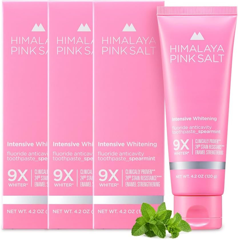 HIMALAYA PINKSALT Toothpaste, Intensive Whitening, 3.2 oz (120 g) x 3 Pieces, Himalayan Salt Salt, Pink Toothpaste, Fluorine, Bad Breath Care, Spearmint Flavor