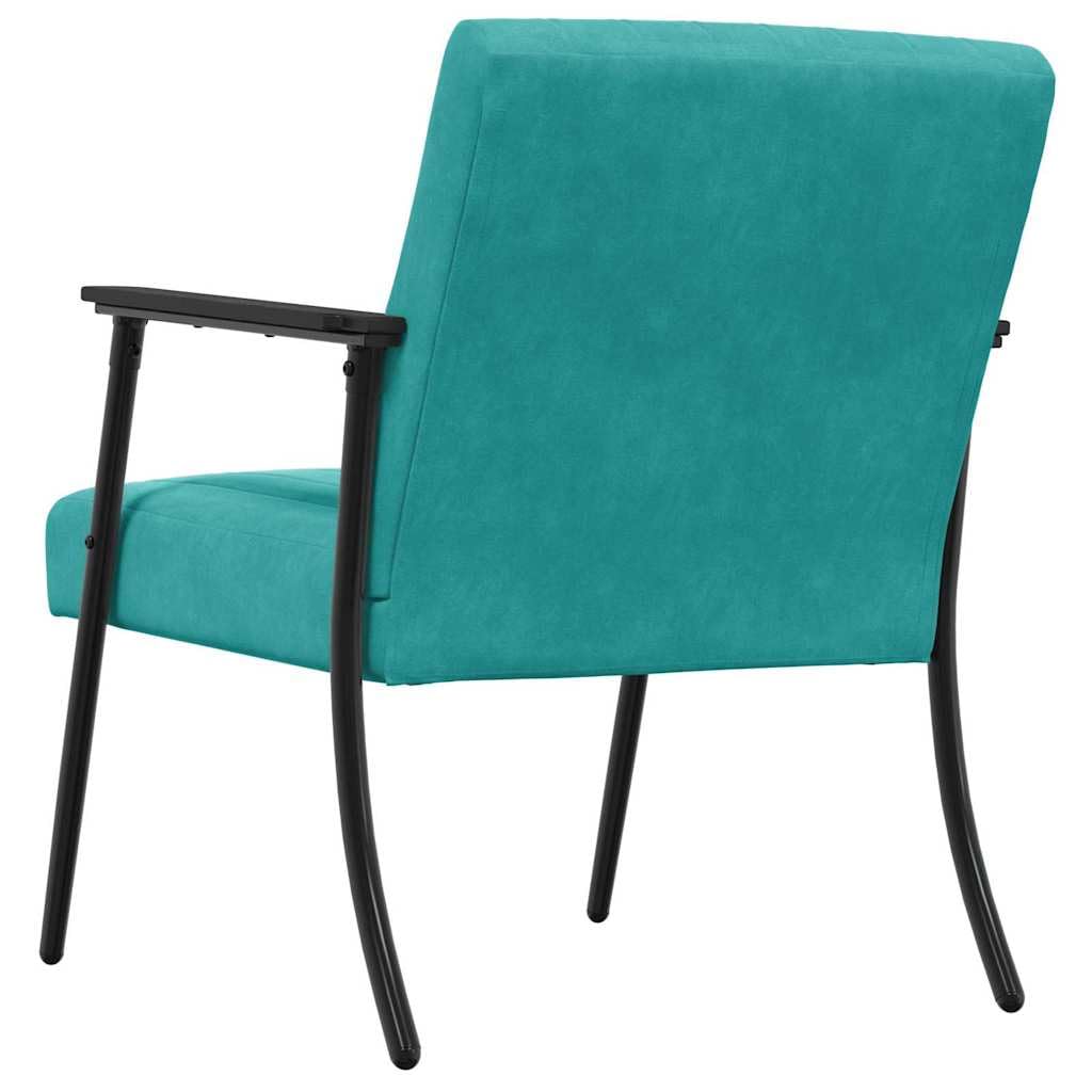 Fotel turkusowy aksamit z ergonomicznym oparciem i podłokietnikami, 59 x 75 x 78 cm, do salonu, sypialni, biura, relaksu, relaksującej pozycji siedzącej i stylowego relaksu