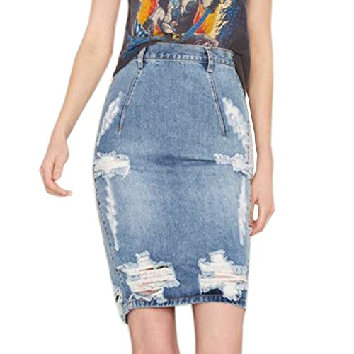 Yollmart Women's High Waist Hole Jean Skirts Pencil Skirt4