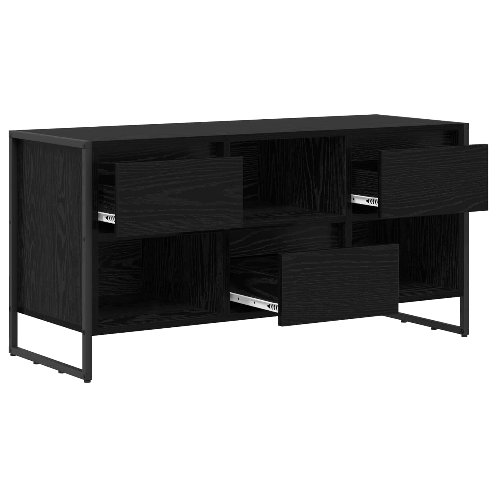 Mobile TV industriale rovere nero 100 x 36 x 49,5 cm con cassetto, legno ingegnerizzato, gambe in acciaio, ripiani a due livelli, stile moderno con fascino rustico, perfetto