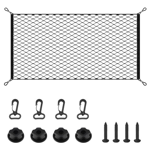 RUGLAMZHIP Gepäcknetz Auto Kofferraum Netz, 110 x 60 cm Kofferraumnetz, Elastisch Gepäcknetz Wohnmobil, Elastisches Gepäckfixierung Spannnetz Trennnetz mit 4 Haken für Meisten Fahrzeugtypen Cargo
