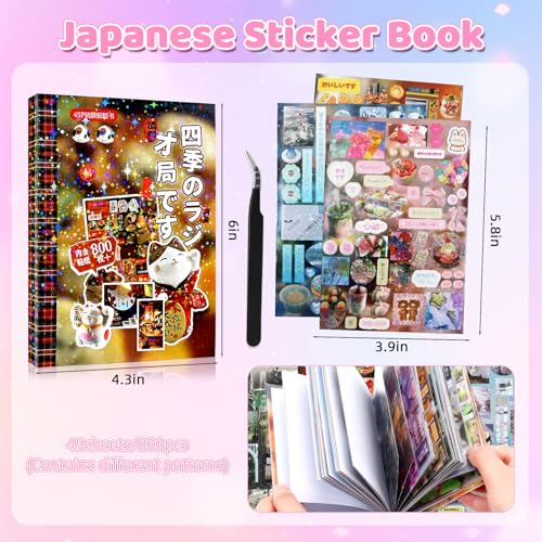 Image of 800Pcs Cute Scrapbook Stickers Travel Y2k Japanese Sticker Book for Adult Kawaii Korean Stickers for Journaling Heisei Retro Aesthetic Sticker Manga Style Decor for DIY Crafts Junk Journal Gifts Radio