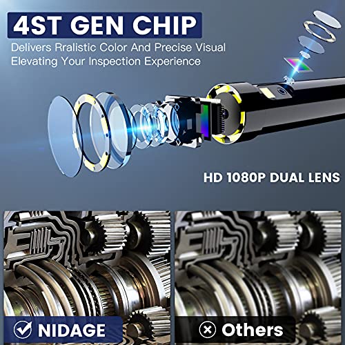 Dual Lens Endoscope With 5'' Ips Screen Nidage 1080P Inspection Camera With Light, Digital Borescope For Pipe Automotive Drain Duct Waterproof Sewer Camera With Case, Flexible 16.5Ft Cable, 32Gb Card #TOP2