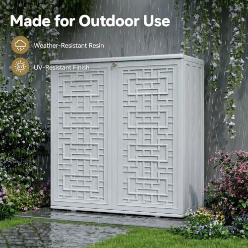 Image of KINYING Outdoor Storage Cabinet,62 Gallon Resin Storage Box,White