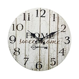 Rebecca Mobili dekorative Wanduhr, Wohnzimmeruhr mit Spruch, Home Sweet Home, Shabby-Stil, Holz Weiß – Maße: Ø 33,8 cm x B 4 cm – Art. RE6151