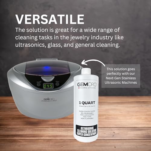 GemOro Jewelry Cleaner Solution Concentrate | for Ultrasonic Machines | Professional Performance Cleans Rings Watches Glasses Earrings (1 Quart)