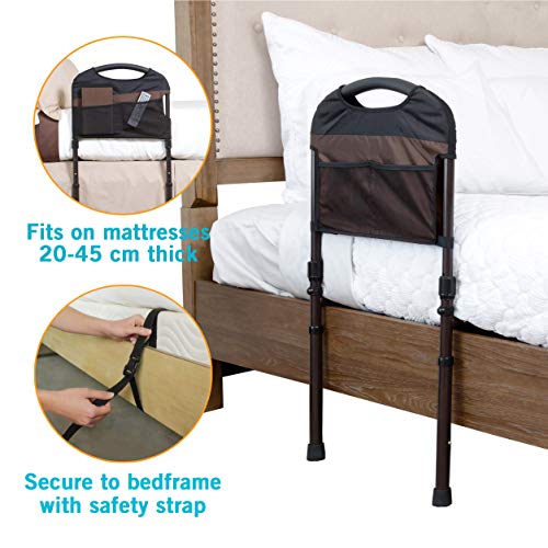 Stander Stable Adult Home Bed Rail - Elderly Support Bed Handle + Adustable Legs Floor Support & Pouch