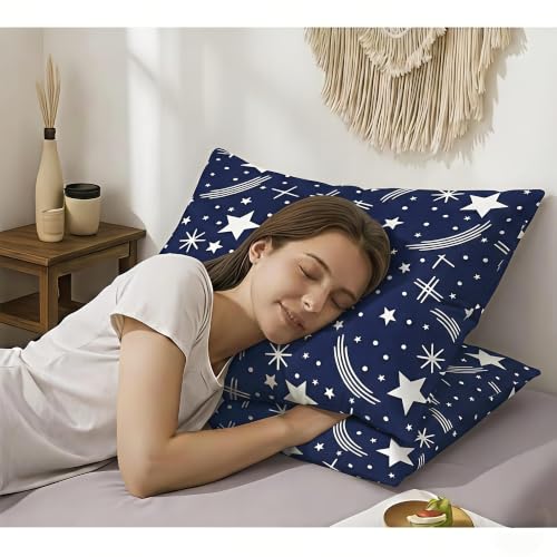 Image of TRIYON Pillow Height Adjustable Microfiber Sleeping - Set of 2 | 16 inch x 24 inch| Soft, Supportive & Stomach Sleepers | Blue Star Print (4, Blue, King (U.K. Standard))