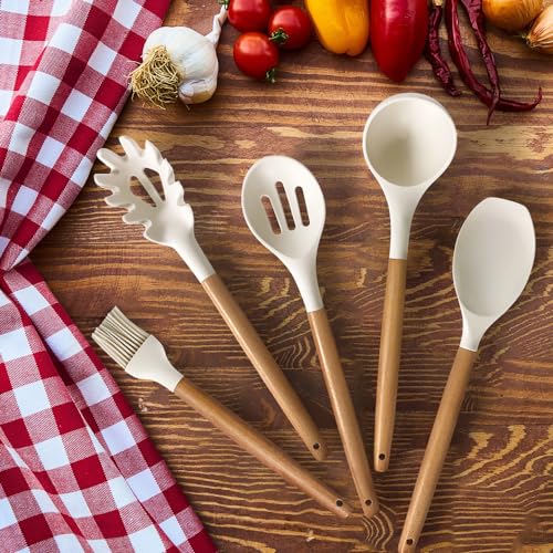 Image of Cooking Utensils Set- 35 PCs Kitchen Utensils with Grater,Tongs, Spoon Spatula &Turner Made of Heat Resistant Food Grade Silicone and Wooden Handles Kitchen Gadgets Tools Set for Cookware