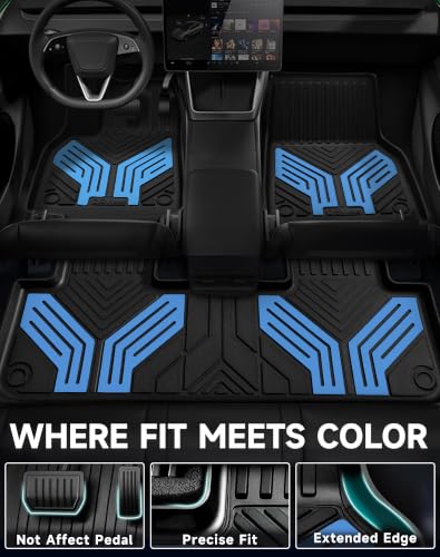 Image of Premium Color TPE Floor Mats 3-PCS for Tesla Model Y Juniper 2025 2026 | Sky Blue Wing Design | Car Mat Full Set Front & Rear | All-Weather Protection, Pet & Child-Friendly Accessories