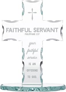 Living Grace Inspirational Gifts - Standing Cross Laser Engraved Glass with Etched Border, 7.13", Faithful Servant