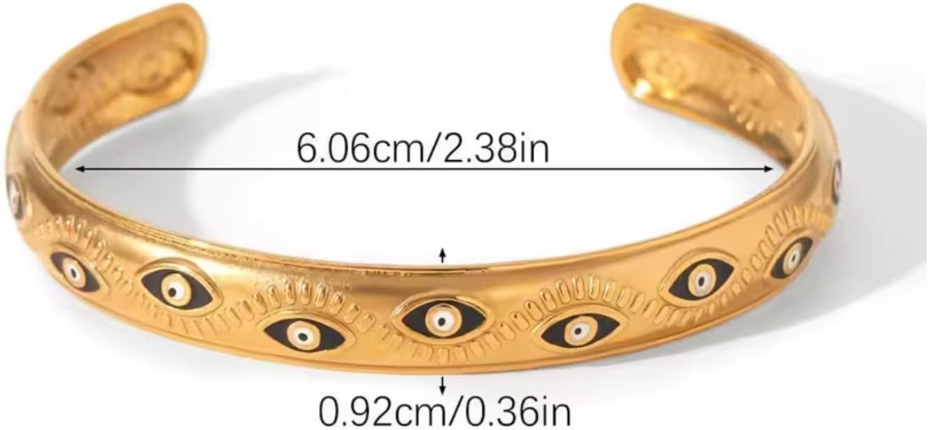 Evil Eye Cuff Bracelet for Women - 18K Gold Plated Enamel Adjustable Open Eye Bangle - Protection Jewelry - Boho Waterproof Anti-tarnish Bracelet Gift