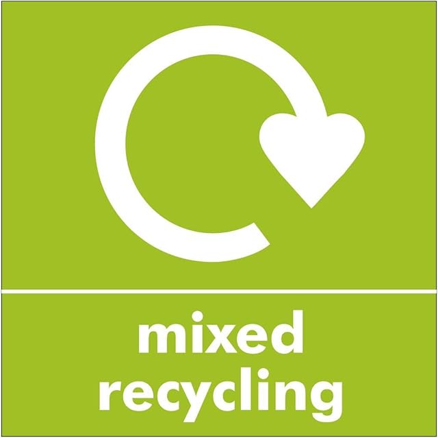 recycling sign mixed recycling Self adhesive vinyl sticker 120mm x 120mm Ideal for use on bins for home owners and businesses (1)