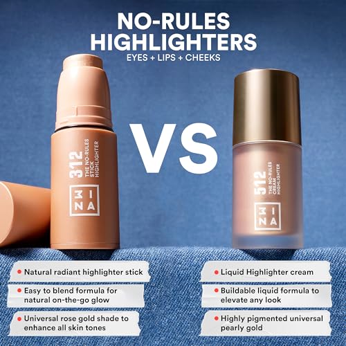 3INA MAKEUP - The No - Rules Stick Highlighter 312 - Iluminador en Barra Rosa dorado Iluminador Facial 3 en 1 Mejillas Labios y Ojos con Acabado Natural- Vegan - Cruelty Free - imagen 4