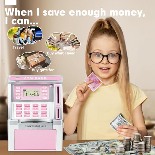 Jyusmile ATM-240716-PINK01 Pink Piggy Bank For Kids, Atm Machine Bank thumb #2