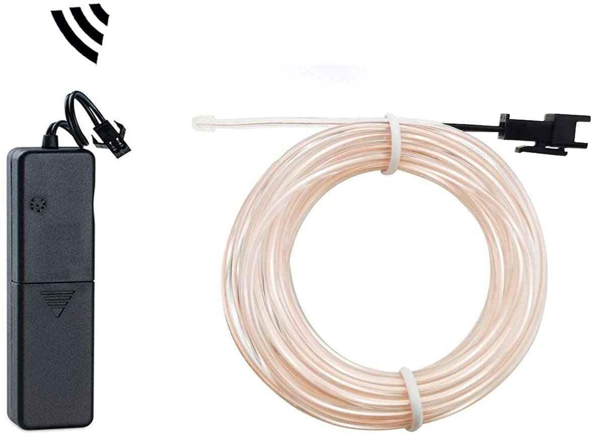 Balabaxer EL Wire White, Sounds Control/Constant Light/Flash 9ft Neon Lights Neon Wire Neon Glowing Strobing Electroluminescent Wire with Battery Operated for Parties, Halloween, DIY Decoration…