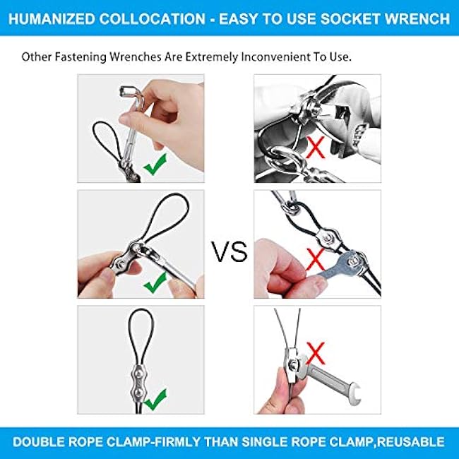 String Light Hanging Kit,Guide Wire for Outdoor String Lights, Shade sail Hardware kit,with 164 Ft Nylon Coated Stainless Steel 304 Wire Rope