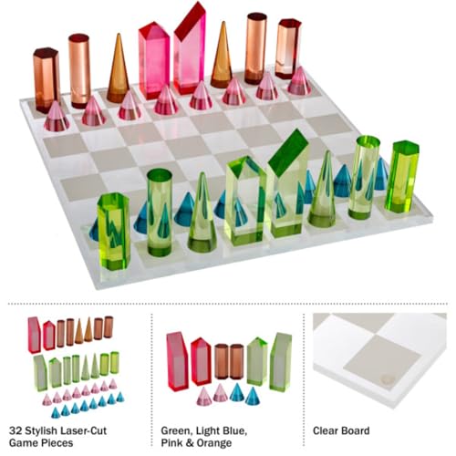 Modern Chess Set - Acrílico con 32 piezas coloridas miniatura 6