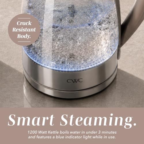 Image of COOK WITH COLOR Electric Stained Glass Tea Kettle, 1.8L Cordless Hot Water Boiler, 1200W Rapid Boil, Auto Shutoff & Boil Dry Protection, BPA-Free, Sleek Countertop Design, Neutral