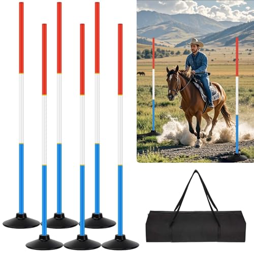 6 Pcs 6FT Pole Bending Poles for Horses | Horse Training Equipment with Round Base | Adjustable Gear for Horse Agility Equestrian Sports Soccer Drills Football Practice & Dog Obstacle Courses