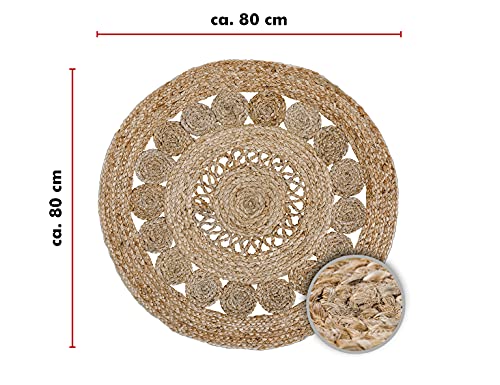 LUXOR- Living Balo Jute Rug - Round, Sustainable Boho Rug - Beige - 80 cm, Natural, 80 cm (Round) - Image 2