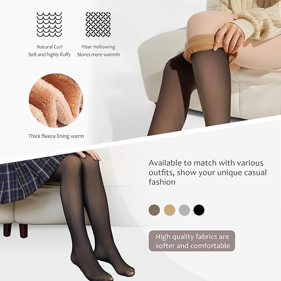 Womens Fleece-Lined Fake Translucent Tights High Waisted Tummy Control Soft Thick Warm Thermal Winter Tights for Women - Image 5