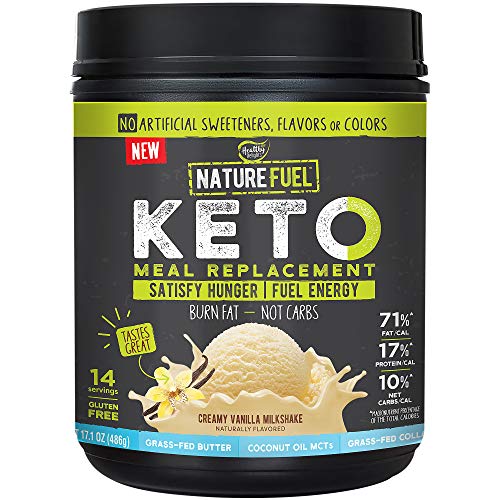 Nature Fuel Keto Shake, Creamy Vanilla Milkshake, Keto Meal Replacement with GrassFed Butter and Collagen and Coconut Oil MCTs (17.1 Ounces Powder)