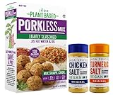 Vegan Porkless Plant Based Mix & Chicken Salt & Turmeric Salt Seasoning Combo - Meat Substitute, Ground Mix, Crumbles, Meatballs, Soy Free Meatless Products, Kosher, Keto & Paleo Friendly