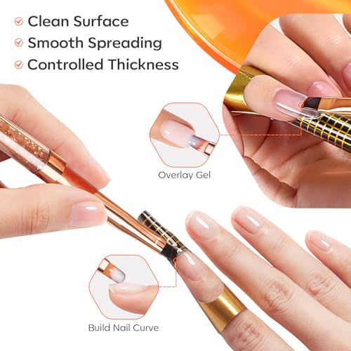 Image of Modelones Builder Gel Brush 2PCS Dual Ended French Tip Brush Liner Cleaning | Nail Extension French Tip Brush Liner Hard Poly Gel Application Cleaning Brush Nail Art Tool for Salon