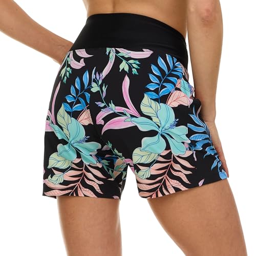 Image of Hurley 5 inch /7 inch High Waisted Swim Shorts Women, Board Shorts with Pockets & Inner Liner, Quick Dry Swim Trunk, UPF 50+