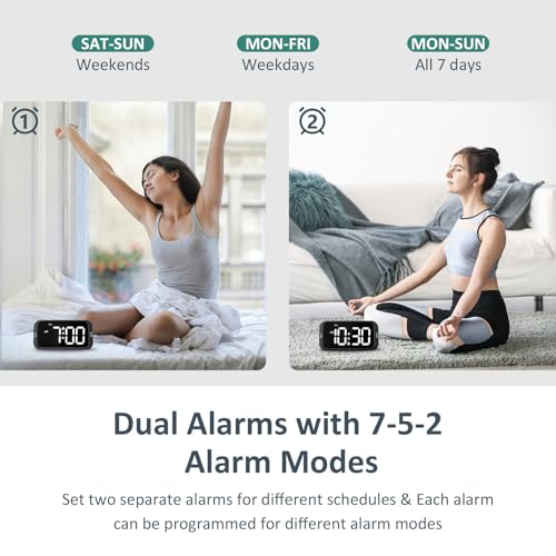 Image of Odokee Digital Dual Alarm Clock for Bedroom with 0-100% Dimmable Display | Easy to Set Alarm Clock with Weekday /Weekend Mode - Loud Alarm for Heavy Sleepers with 5 Sounds Adjustable Volume