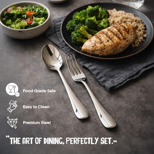 Image of Shri & Sam Heavy Thickness Cup Down Stainless Steel Cutlery Set of 20 | 4 Dinner Forks, 4 Salad Forks, 4 Dinner Knives, 4 Dinner Spoons, 4 Tea Spoons | Mirror Finish | Dishwasher Safe | Made in India