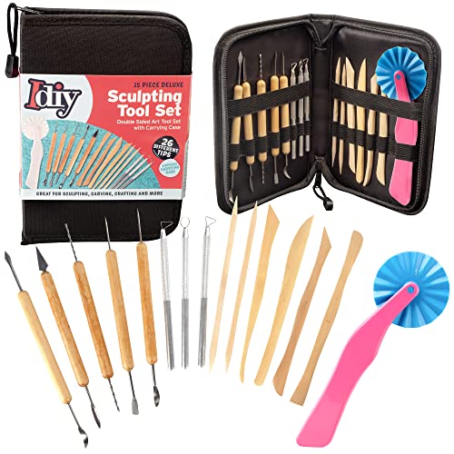 clay tool starter set - Sculpt Pro Pottery Tool Starter Kit - 15-Piece 26-Tool Beginner's Clay Sculpting Set - Free Carrying Case Included - Great Gift