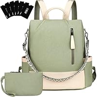 Eshow Backpack Womens Anti Theft with Clutch Bag, Waterproof Vegan Leather Rucksack with RFID, Handbang Casual for Girls Travel Work School Green